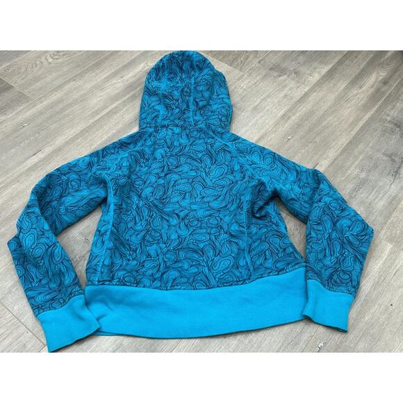 Rare Lululemon Womens Blue Turquoise Paisley Print Scuba Hoodie Jacket Size 10 - Picture 2 of 14